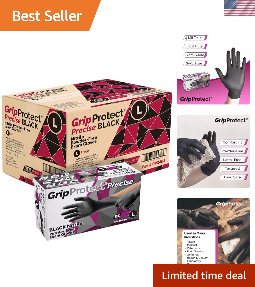 Precise Black Nitrile Exam Gloves, 4 Mil, Food, Home, Cleaning, Medical/Denta…