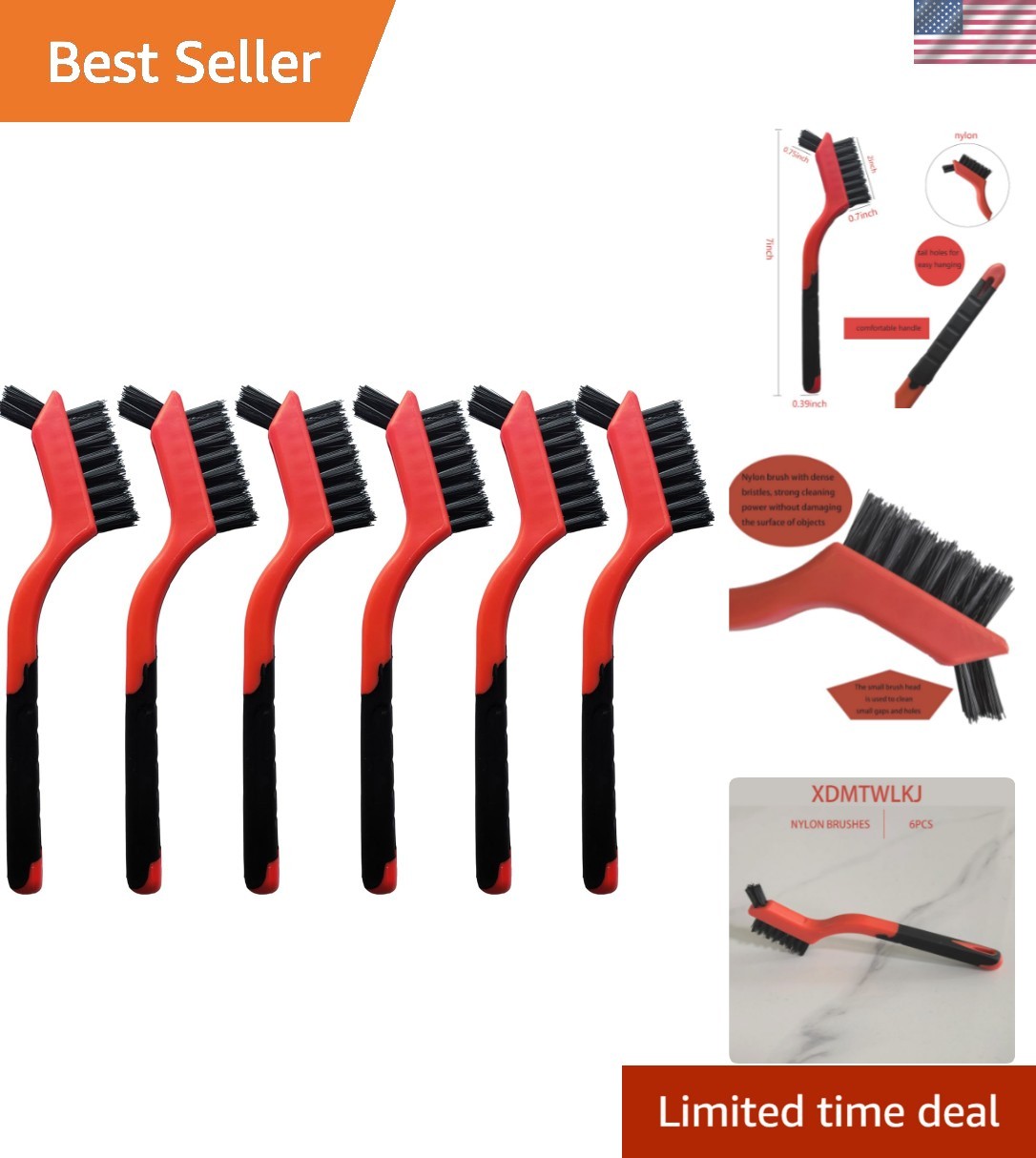 6-Pack Nylon Cleaning Brushes – Non-Scratch Nylon Bristles for Delicate Surfa…