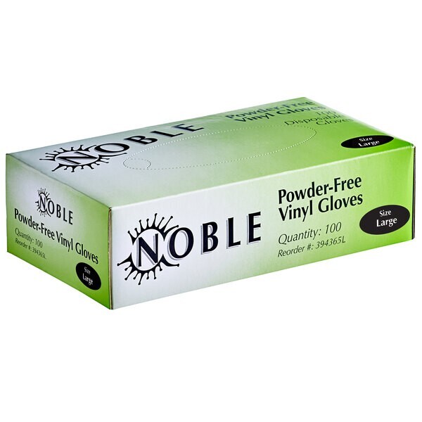 Noble Products Powder-Free Disposable Clear Vinyl Gloves – Large – 100/Case