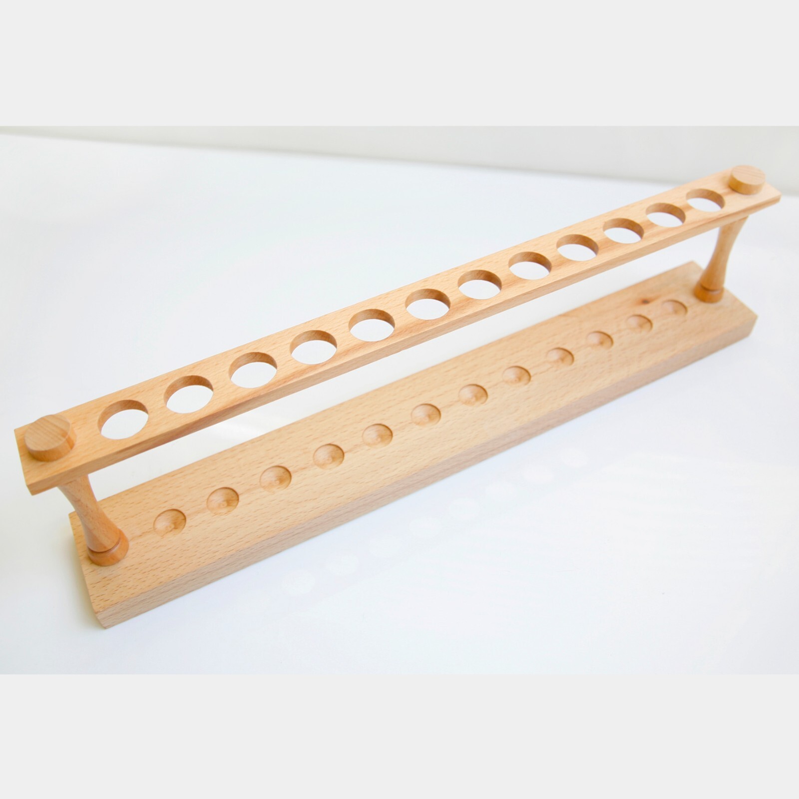 Eisco Labs Wooden Test Tube Stand of 12 Holes 9.75″ Wide Polished Wood 22″