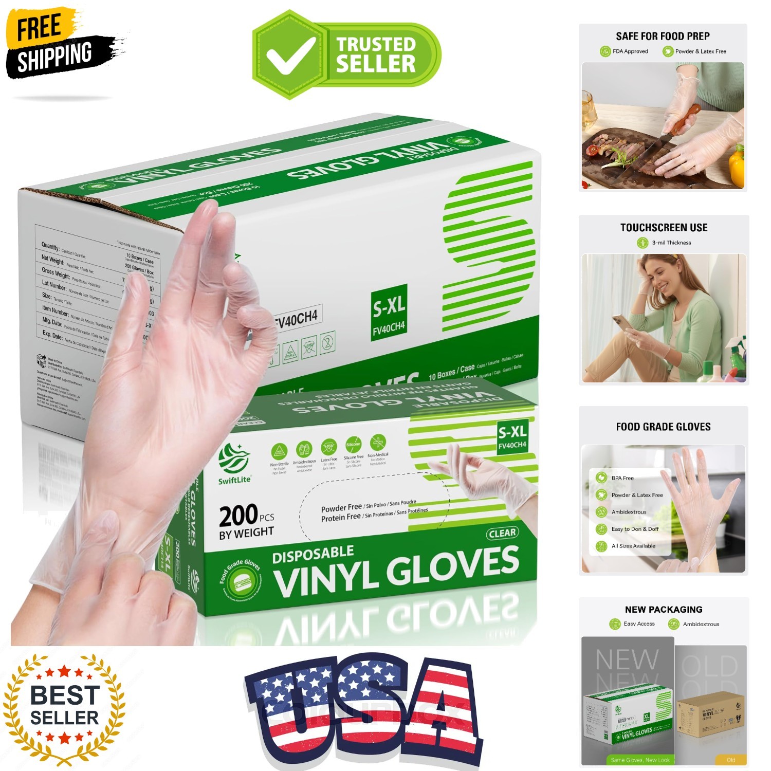 Disposable Vinyl Gloves, Food Safe, Latex-Free Powder-Free Clear Plastic Glov…