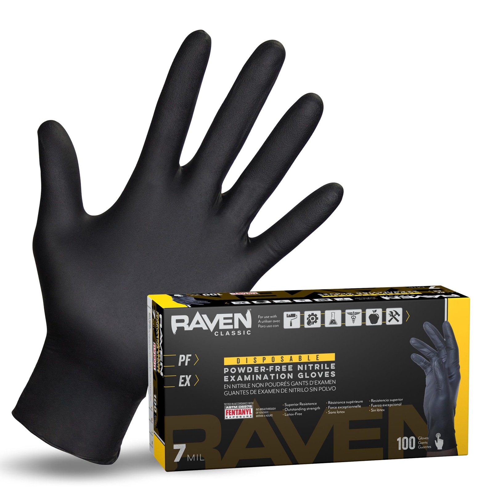 Raven SAS66518 SAS Safety Powder Free Examination Black Nitrile Gloves – 7 Mil L