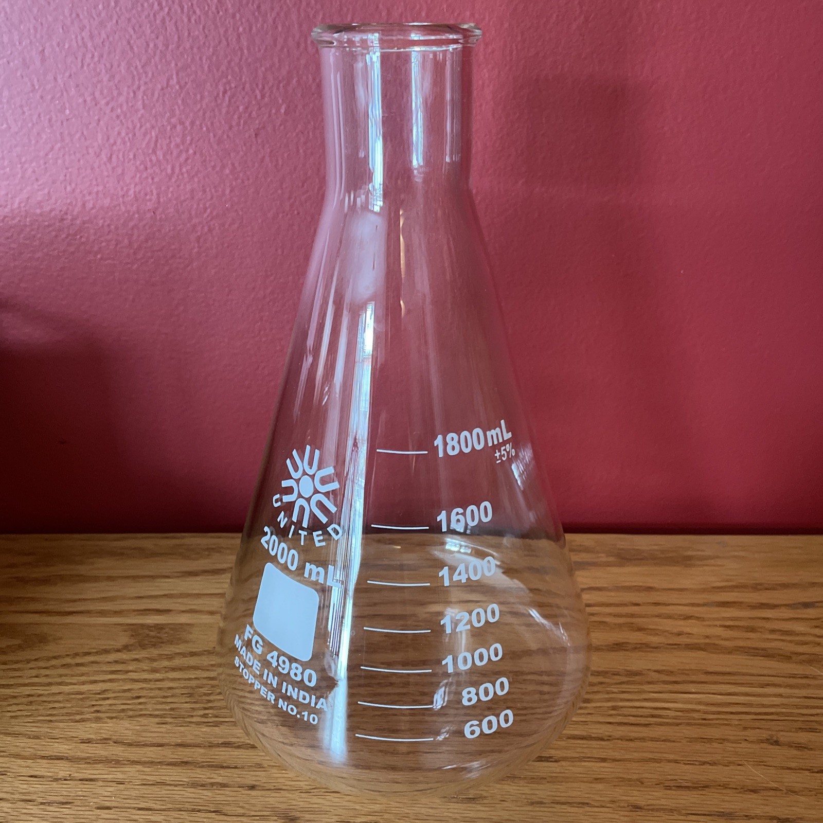 UNITED 2000mL Glass Graduated Heavy Duty Rim Erlenmeyer Flask FG 4980 India