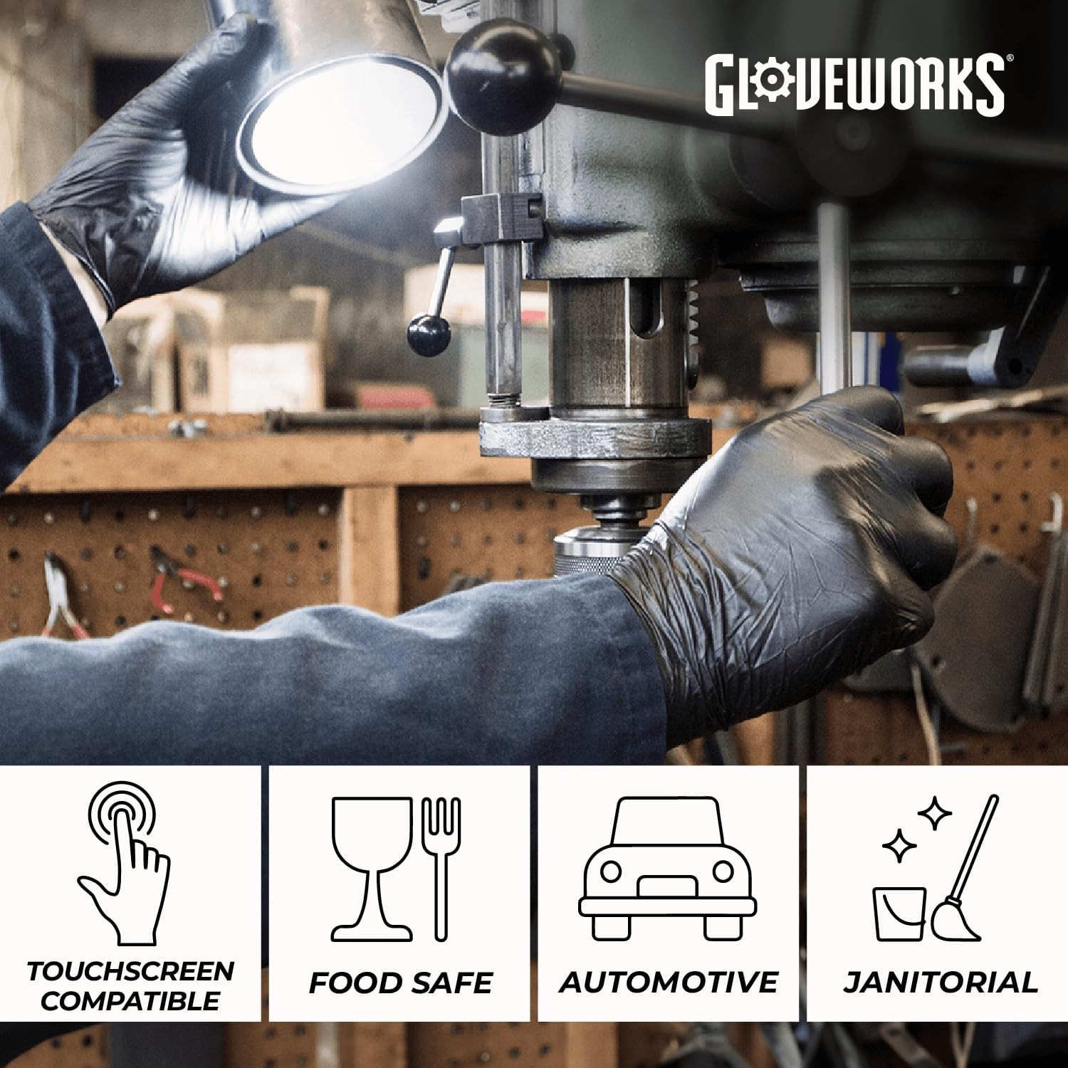 Gloveworks 100-Pack 5 Mil Nitrile Disposable Powder Free Gloves, Small, Black