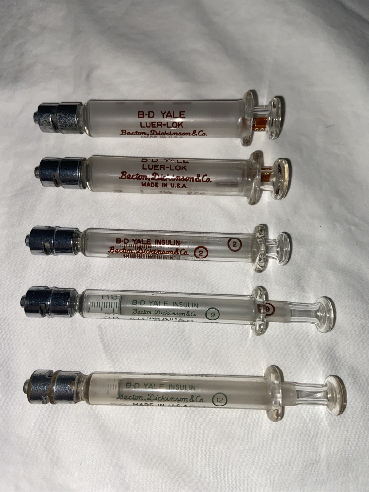 Lot of 5 B-D BD Yale Glass Graduated Luer Lok Tip Syringe Becton Dickinson & Co