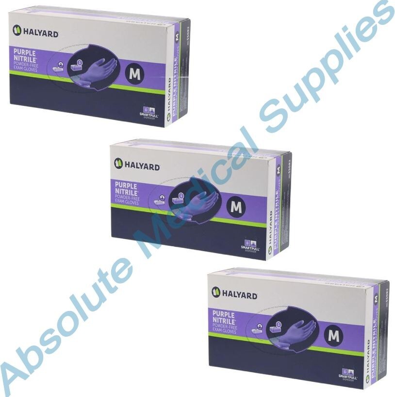 *300-Pieces* Halyard Purple Powder-Free Nitrile Exam Gloves Medium 55082