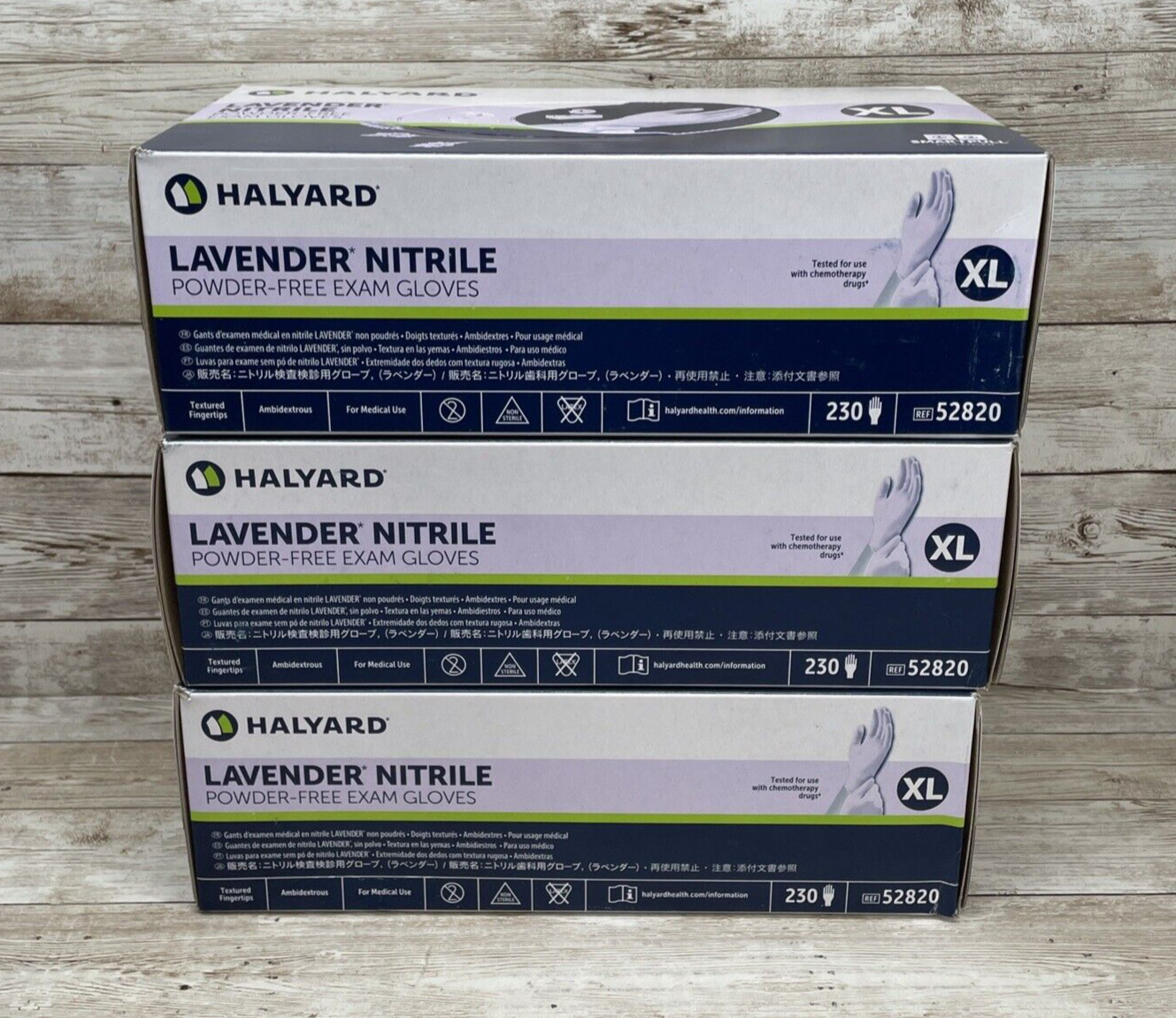 3 Boxes Halyard Nitrile Lavender Exam gloves, 690 Gloves Size: XL, Exp: 06/27