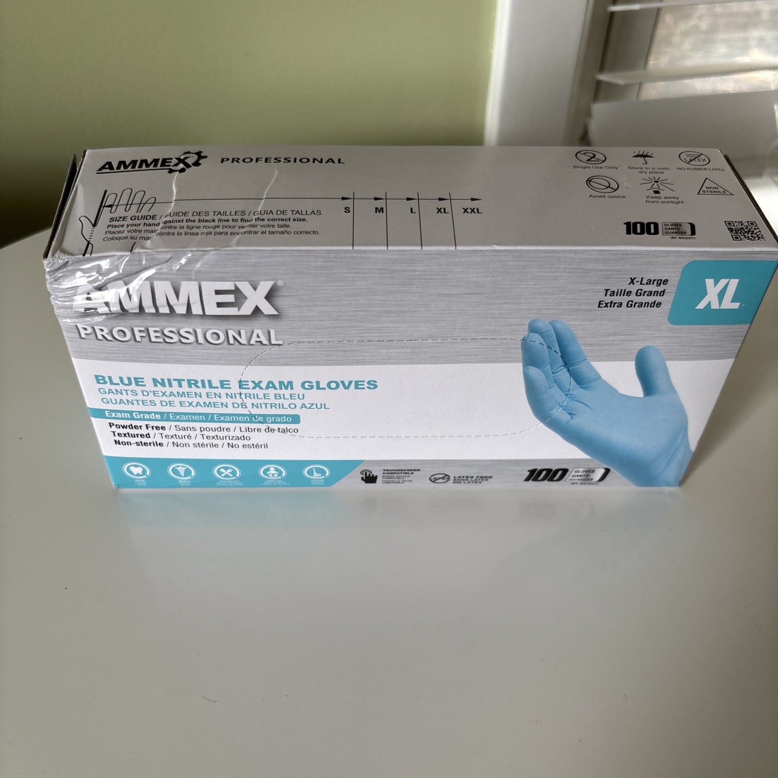 AMMEX PROFESSIONAL BLUE NITRILE STERILE EXAM GLOVE 100 COUNT XL