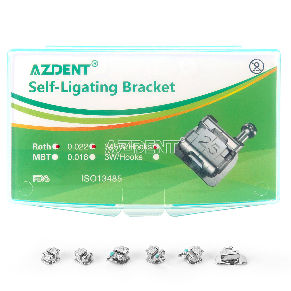AZDENT Dental Ortho Self Ligating Brackets Braces Mini Roth/MBT 022 Hook 3-4-5