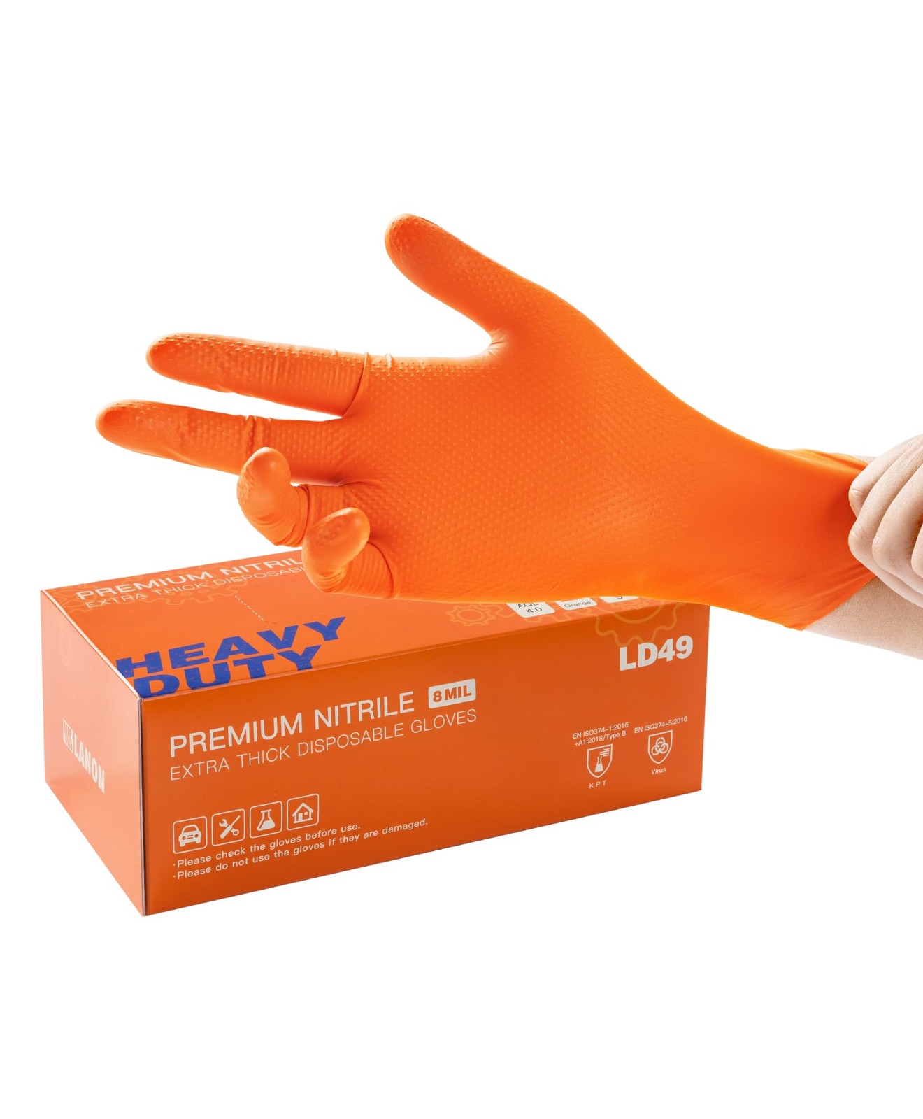 LANON 8mil Orange Disposable Nitrile Gloves, Mechanic, Heavy Duty, Food Safe,…