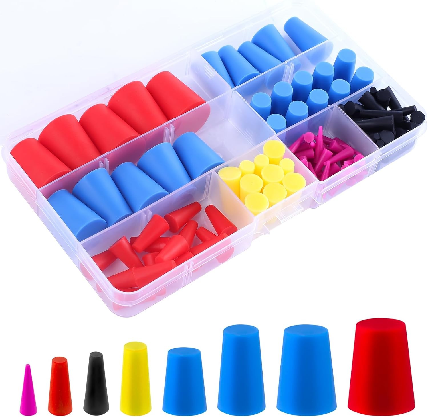 Rubber Stoppers 110Pcs Rubber Plugs Silicone Stoppers 8 Assorted Sizes 1/16″ to