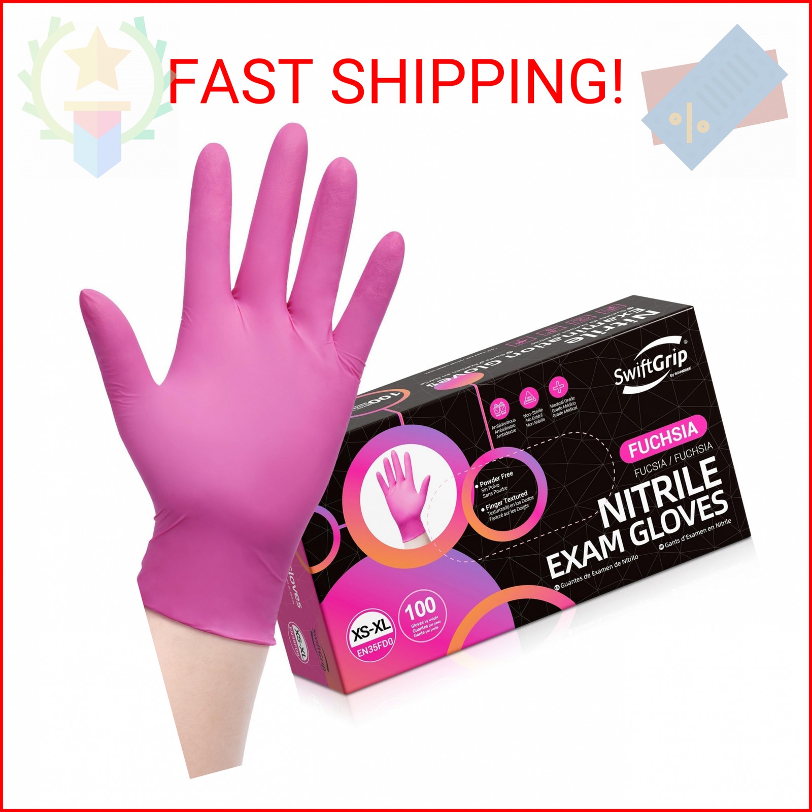 SwiftGrip Pink Gloves Powder-Free Nitrile Gloves, 100ct Box – 3-Mil, Gloves Disp