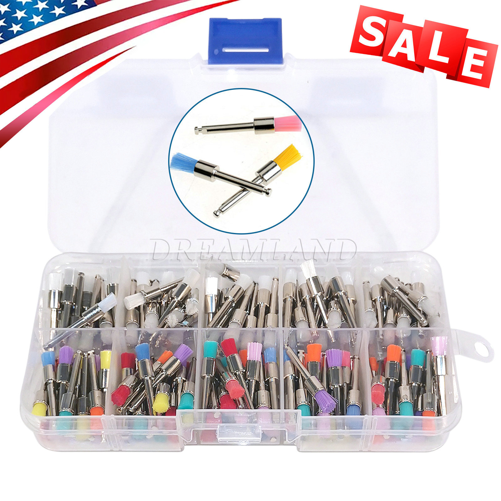 200PC Dental Nylon Materials Closure Flat Polishing Polisher Prophylaxis Brushes