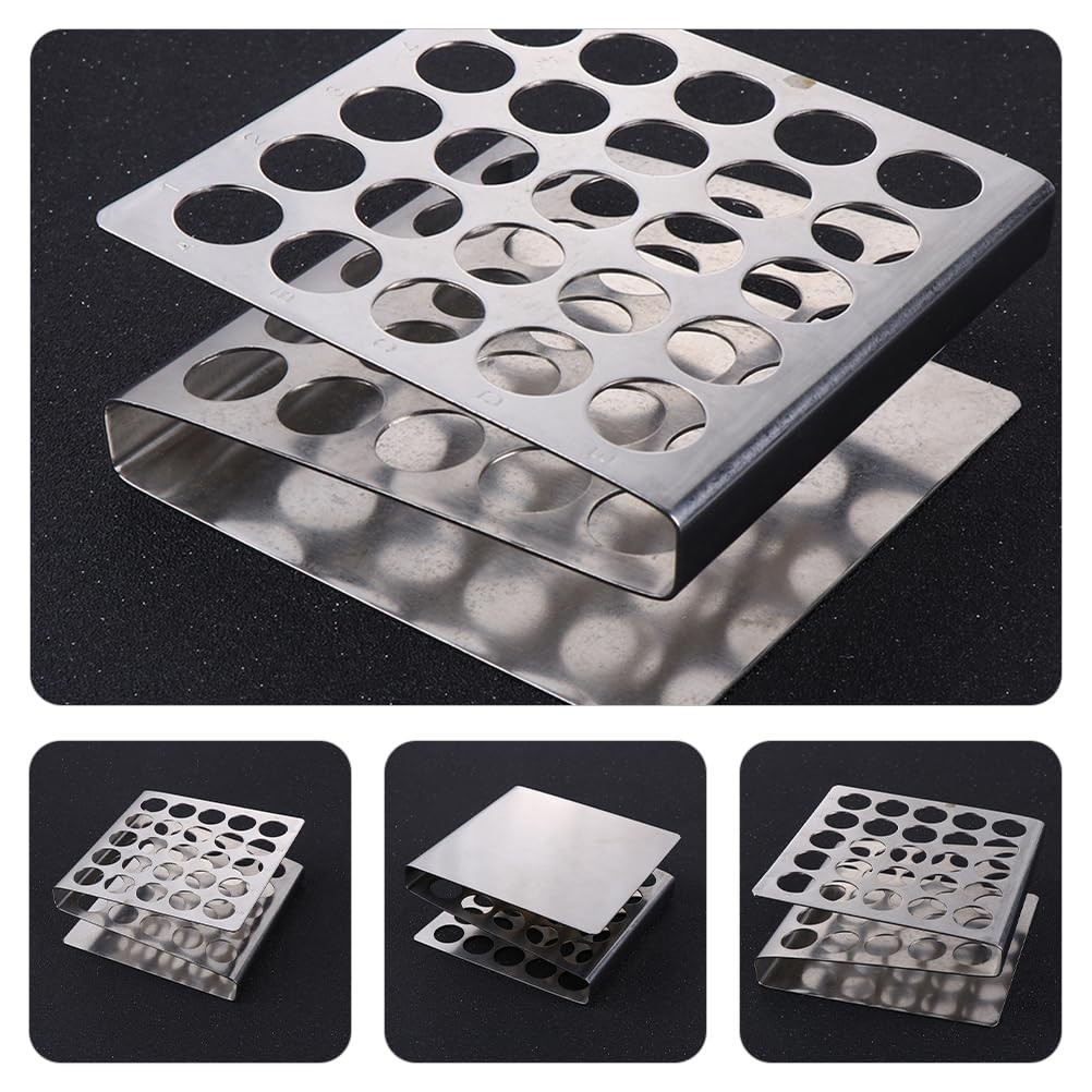 Z Shaped Stainless Steel Test Tube Rack, 25 Holes for 17mm Tubes, Metal Stand