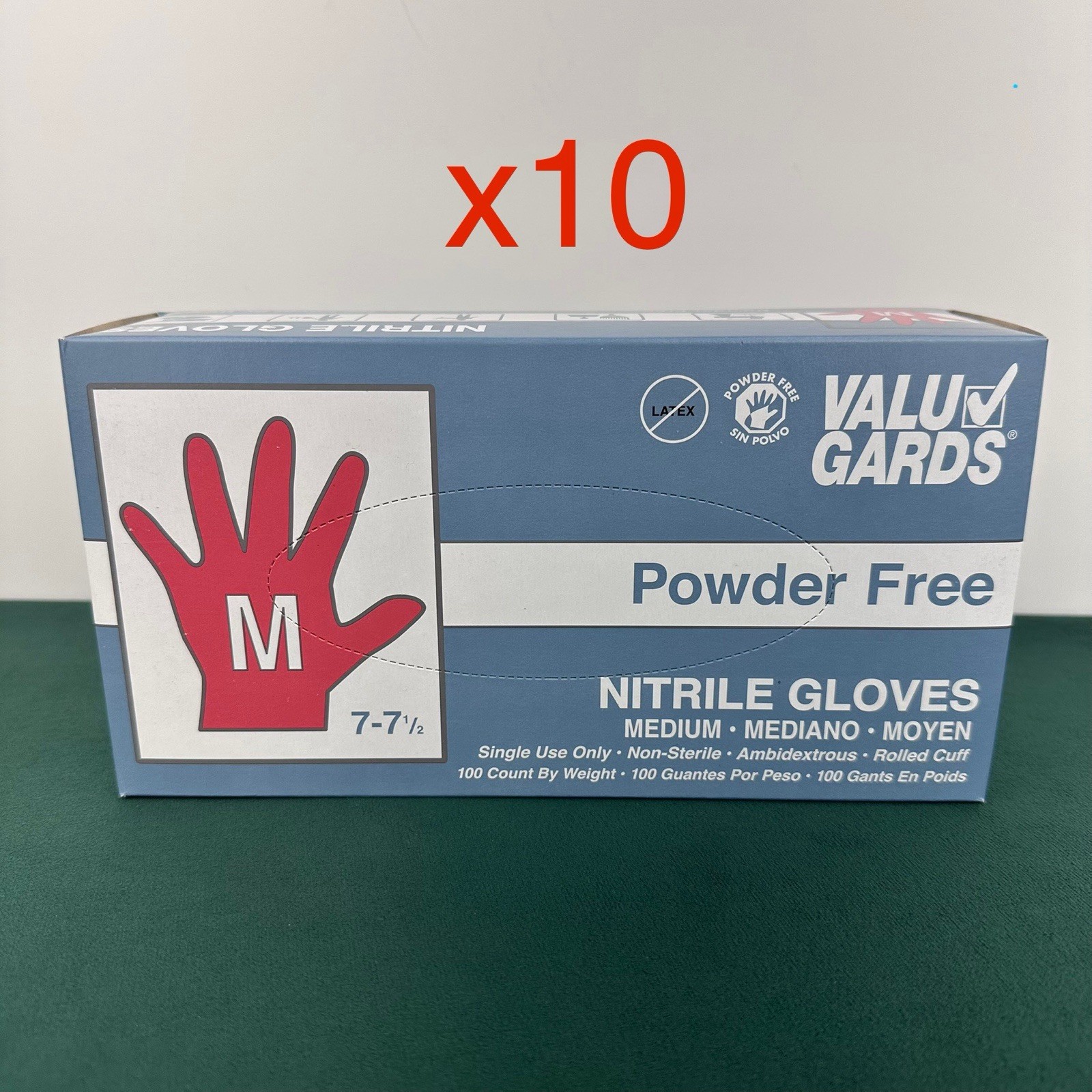 1 CASE VALU GARDS NITRILE MEDIUM DISPOSABLE GLOVES 10 boxes of 100 Gloves each