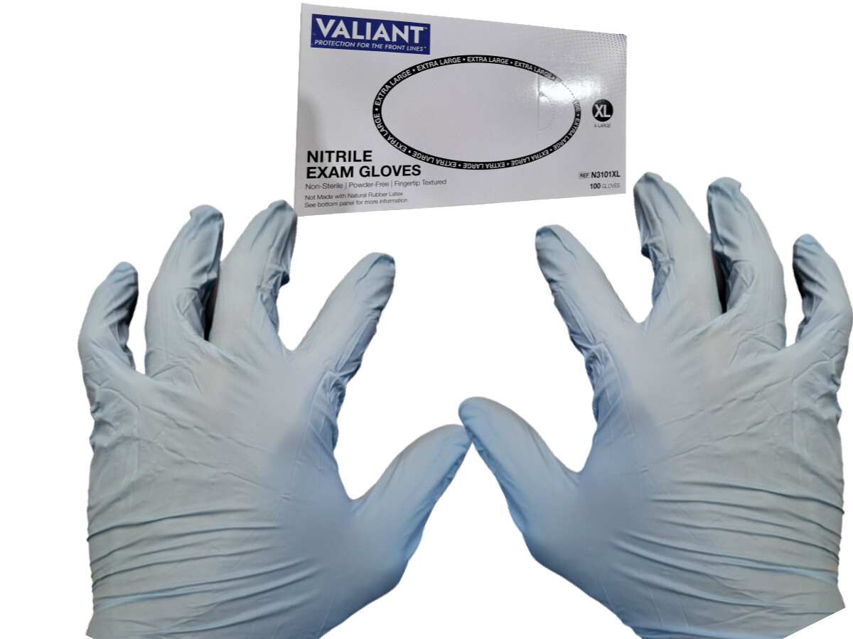 Blue Nitrile Exam Gloves Size: XLarge – Case of 1000 by Valiant