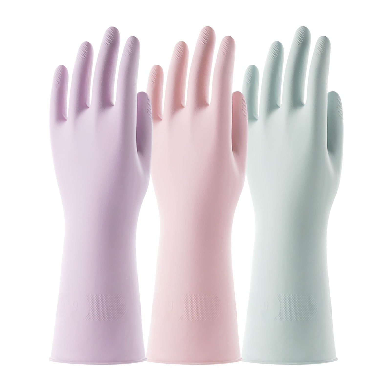 3 Pairs Colorful Household Gloves with Cotton Liner & Non-slip Grip, Water Re…