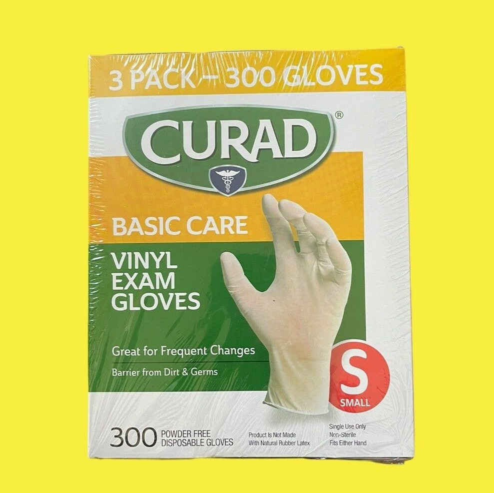 CURAD Basic Care Vinyl Exam Gloves SMALL 300 Count – NIB FAST FREE SHIPPING