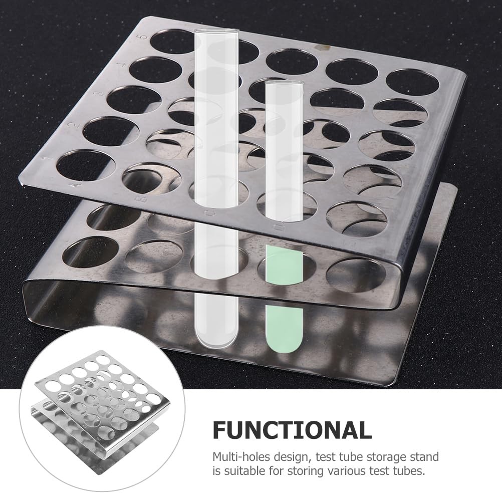 Z Shaped Stainless Steel Test Tube Rack, 25 Holes for 17mm Tubes, Metal Stand