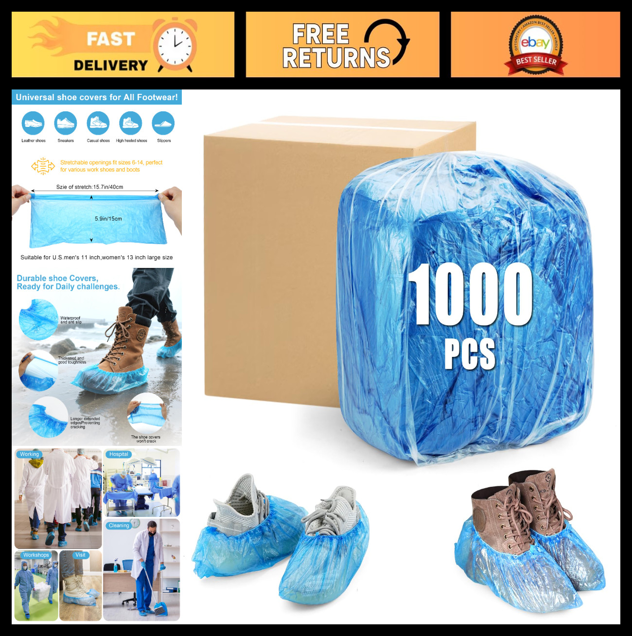 1000 Disposable Shoe Covers – Non-Slip Waterproof for Indoor/Outdoor Use, Real E