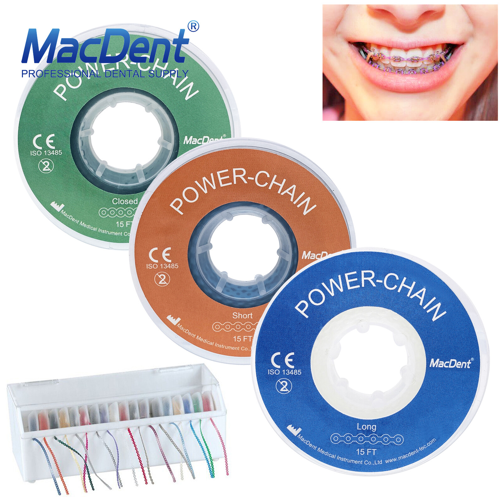 Dental Orthodontic Elastic Rubber Bands Power Chain for Braces Long/Short /Close