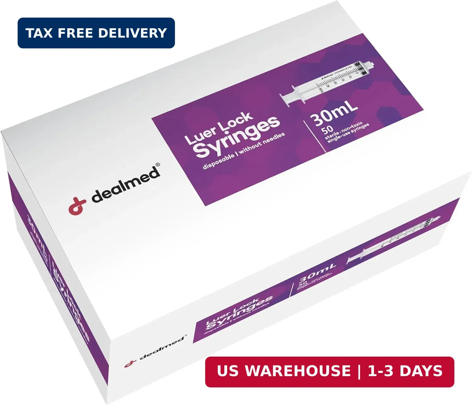 Dealmed 30mL Luer Lock Syringes, Disposable without Needles, Sterile, Single-Use