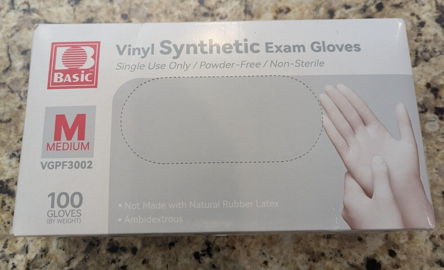 Basic Powder Free Vinyl Synthetic Exam Gloves VGPF 3002 size Medium 100 count