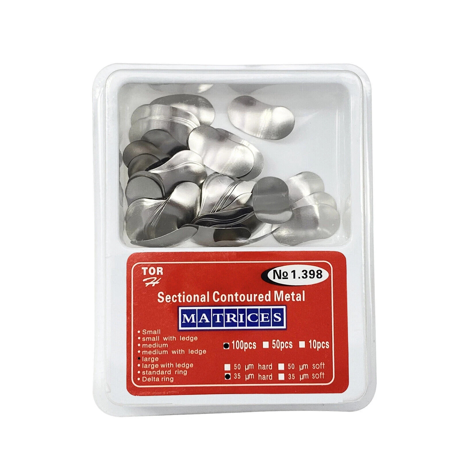 100 Pcs Dental Sectional Contoured Metal Matrices Refill Matrix Band 35um S/M/L