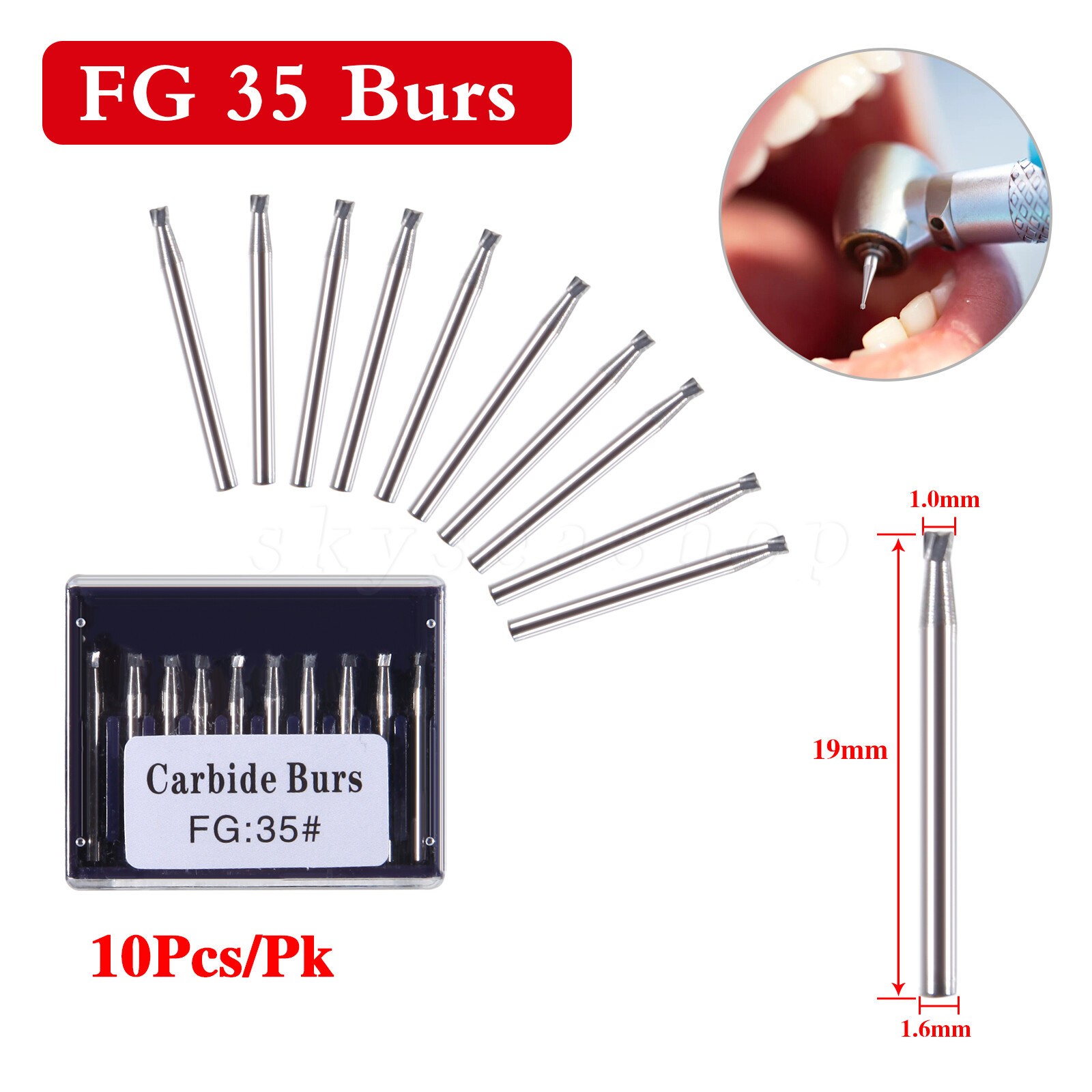 10-100pcs FG 35 Dental Carbide Burs Friction Grip Inverted Cone Burs High Speed