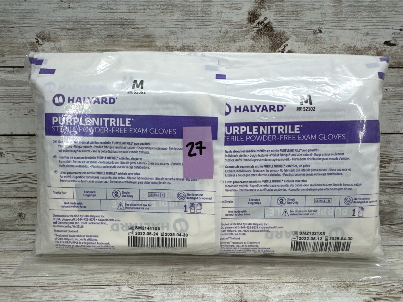 Halyard Purple Nitrile Exam Glove Singles, Size: Medium *27 Singles* Exp: 04/25*