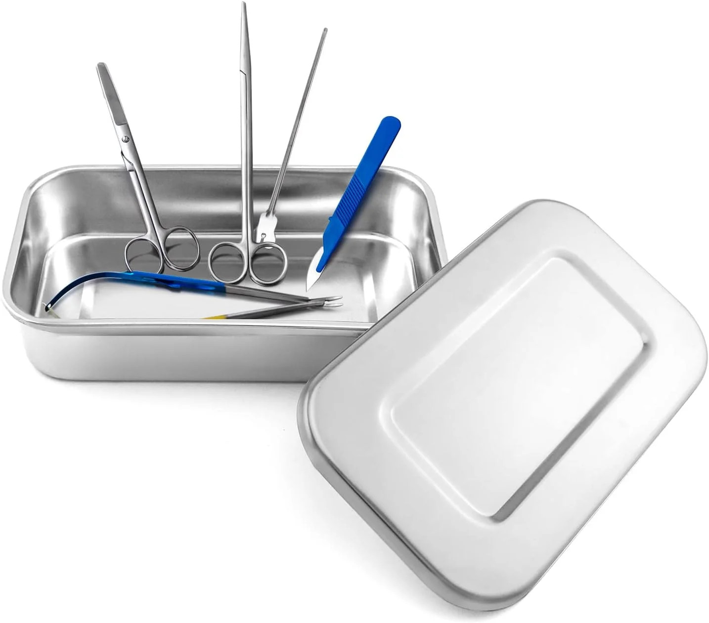 2 Pack 8in Stainless Steel Instrument Trays with Lids Square Sterilization Box