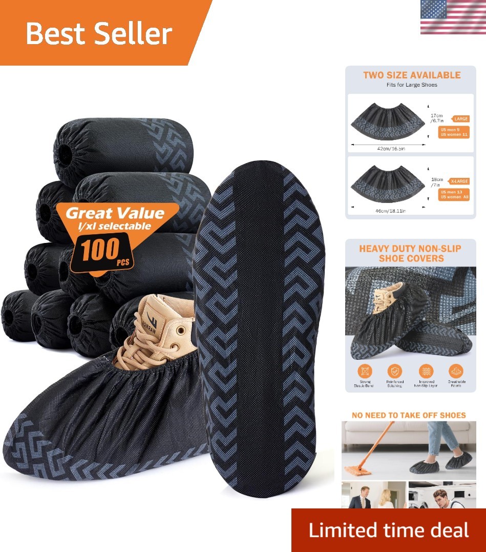 Durable 100 Pcs X-Large Disposable Shoe Covers – Slip-Resistant Black Booties