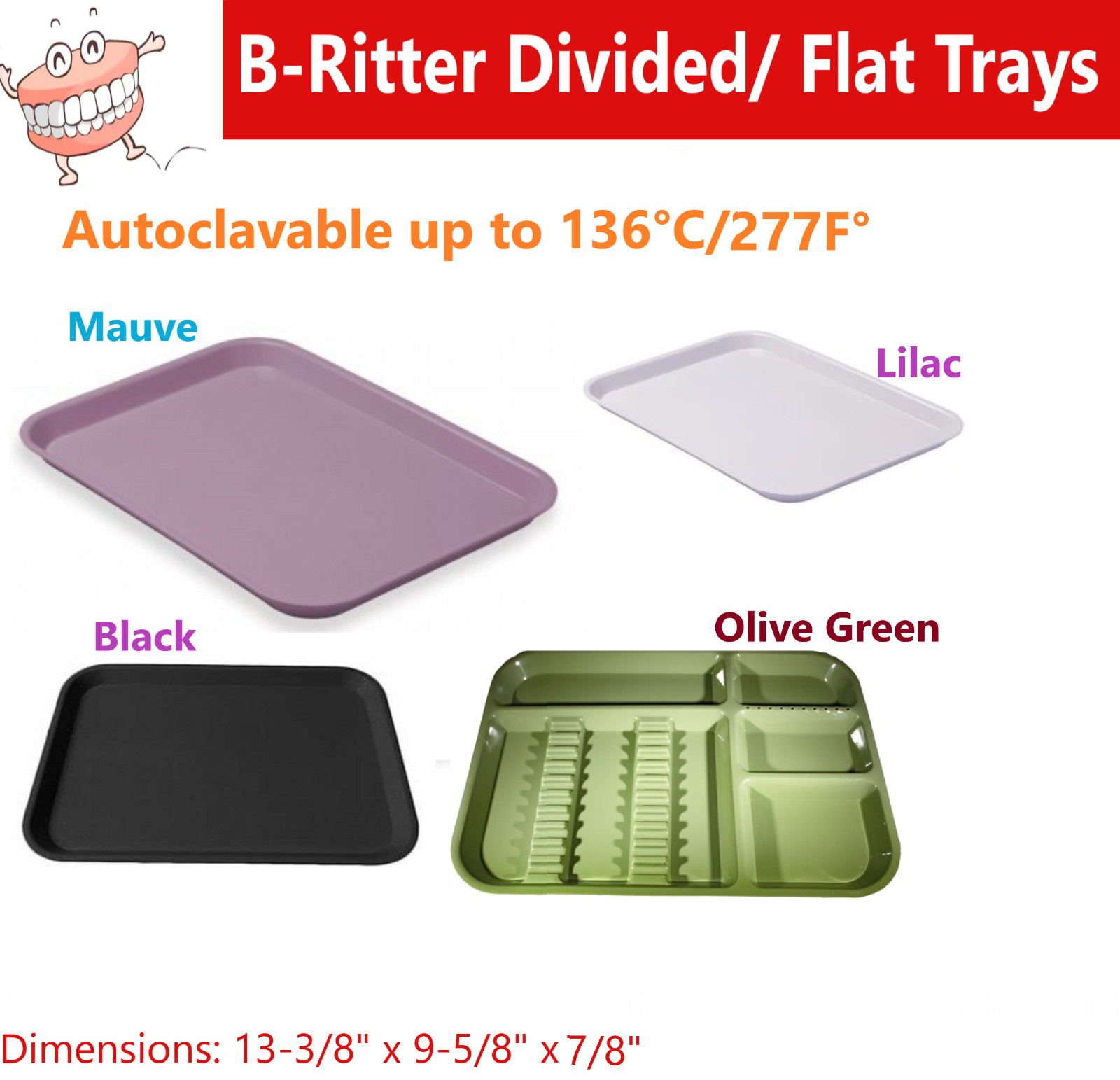 Dental Procedure Set-Up Trays Flat B (Ritter) or F Mini, or B Divided Tray 250F