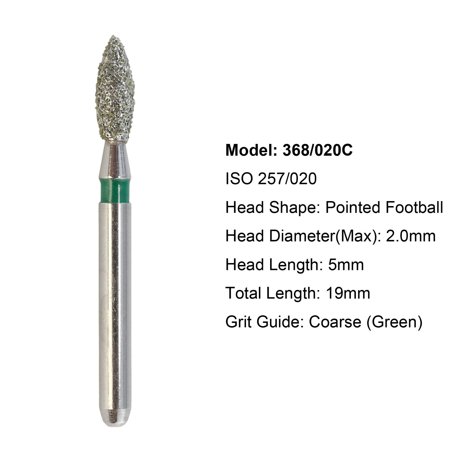 Dental Pointed Football Diamond Bur FG 368 Burs Fine Coarse Burr Friction Grip