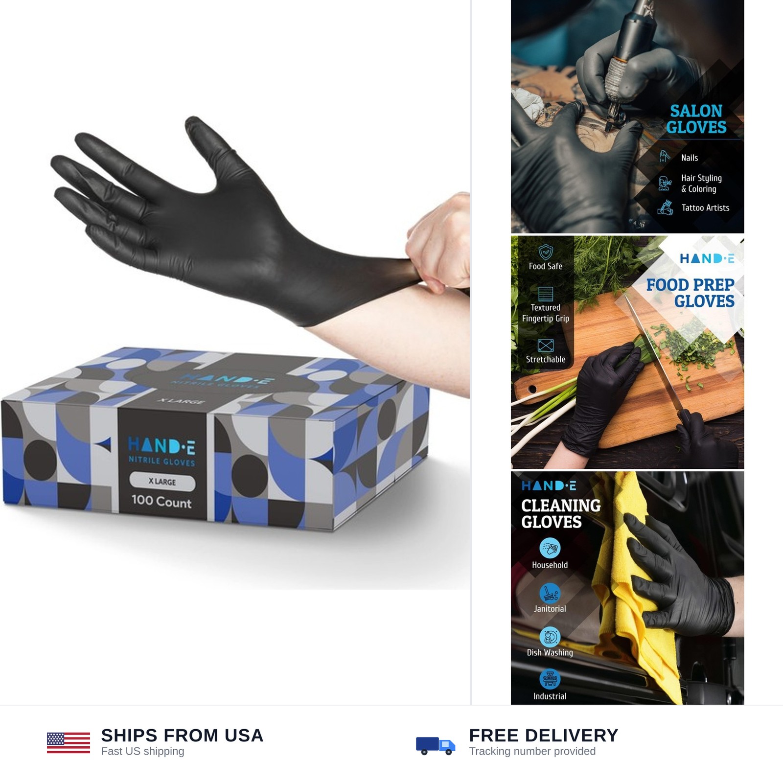 Black Nitrile Disposable Gloves -BBQ, Tattoo, Hair Dye, Cooking, Mechanic Glo…