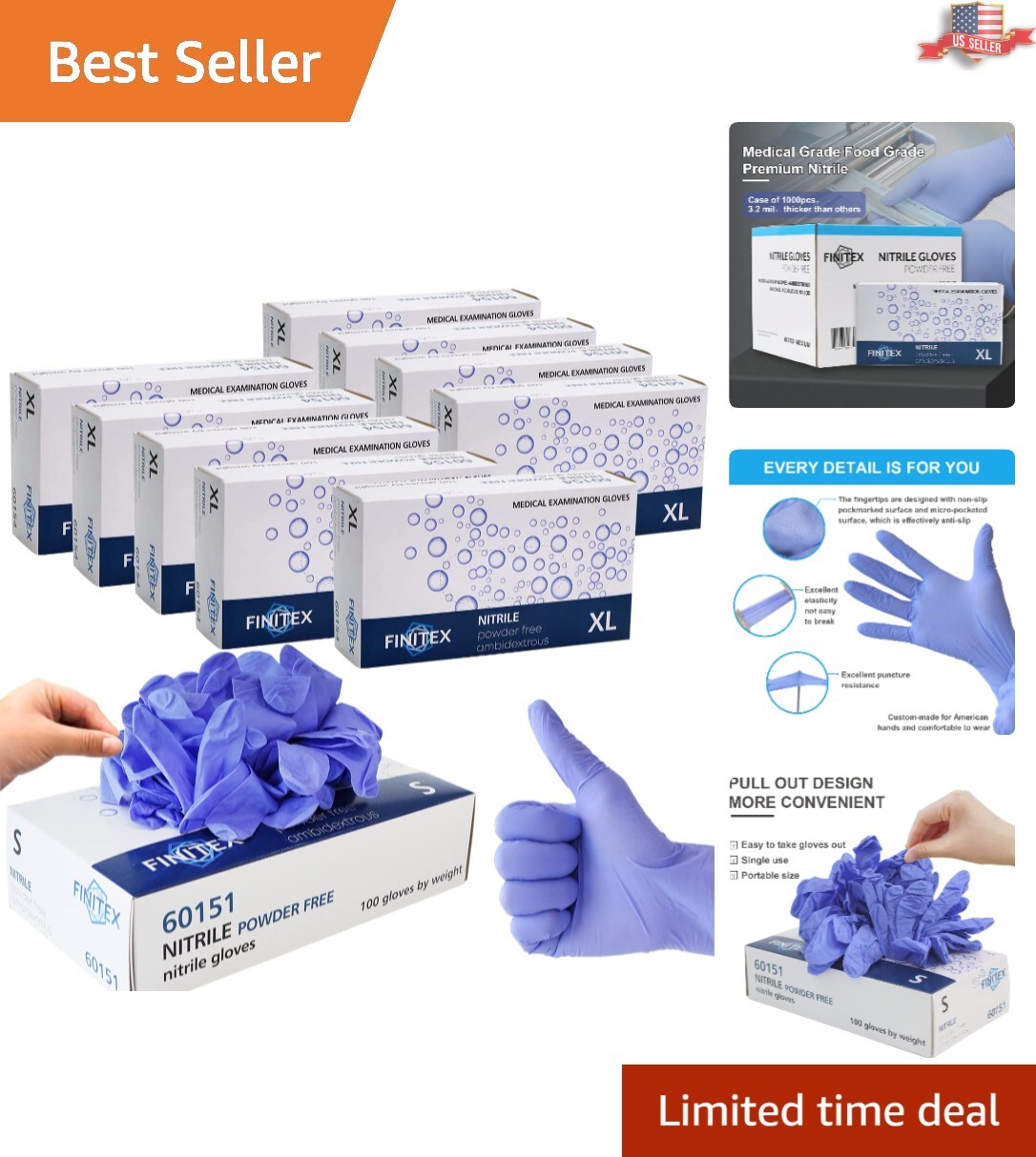 Latex-Free Ice Blue Nitrile Gloves – 1000 PCS, Ideal for Medical & Cleaning