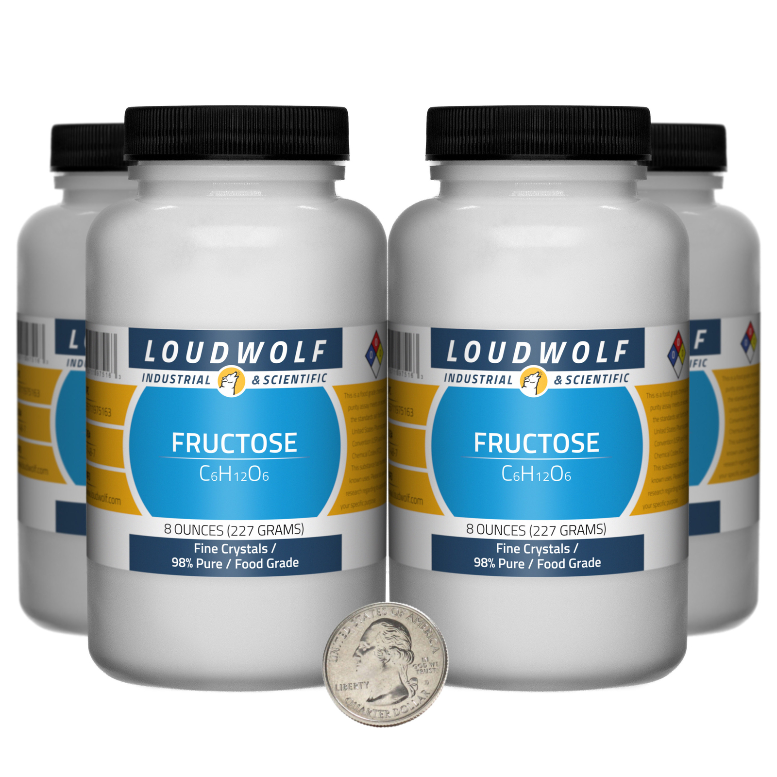 Fructose / 2 Pounds / 4 Bottles / 98% Pure Food Grade / Fine Crystals / USA