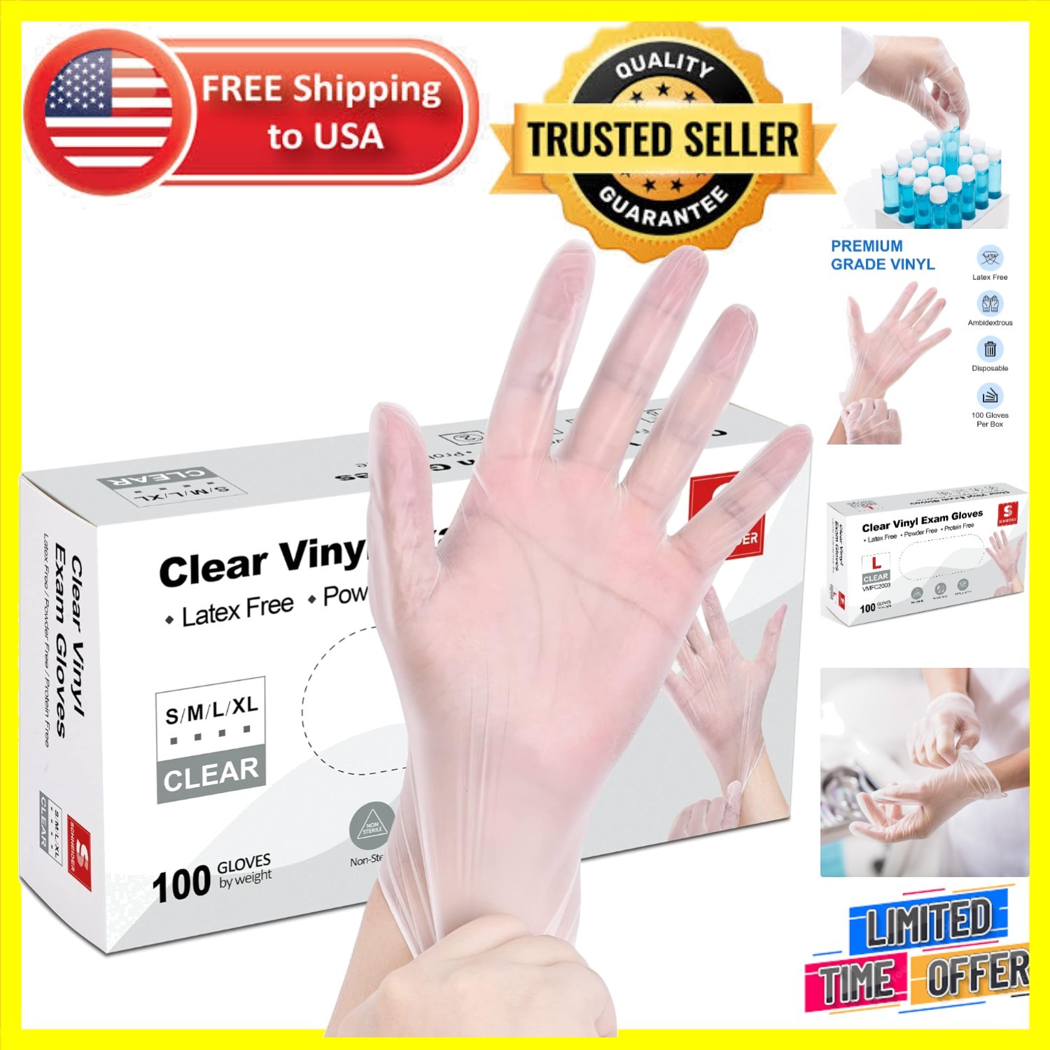 Large 100ct Vinyl Exam Gloves – Ideal for Medical, Food Handling, and Cleaning