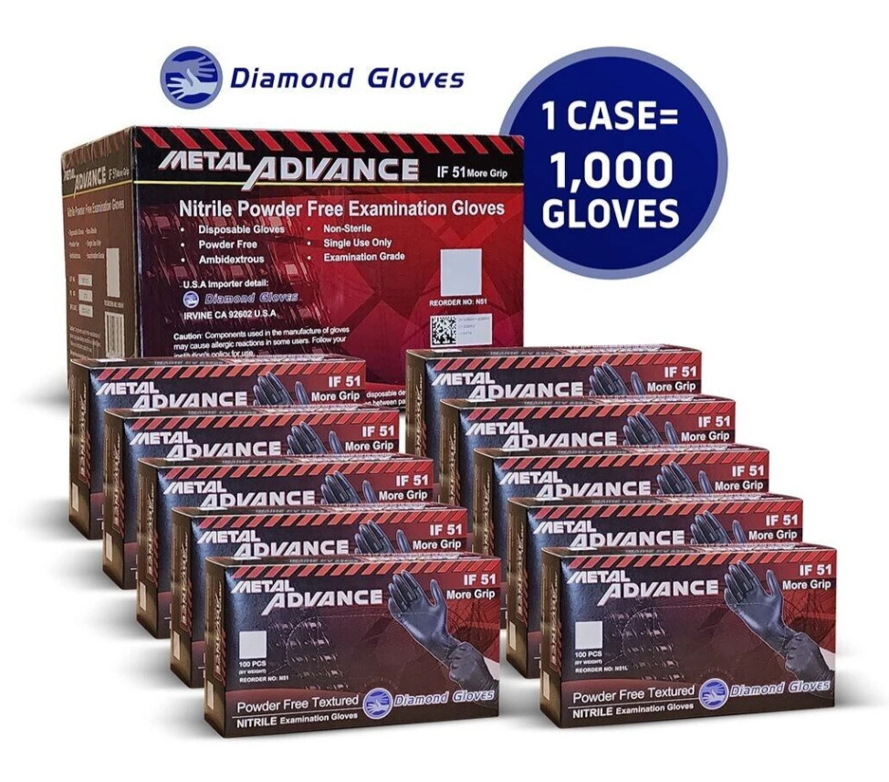 Advance Black Nitrile Exam Gloves IF 51, 5 Mil Disposable Gloves 1000pc S/M/L/XL