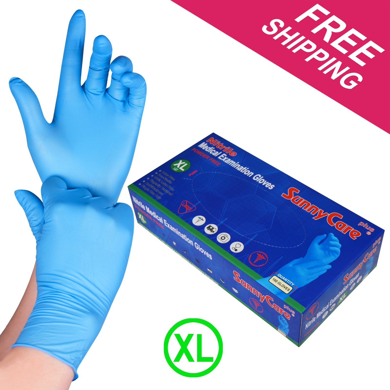 100 SunnyCare Nitrile Exam Gloves Powder Free Chemo-Rated (Non Vinyl Latex) – XL