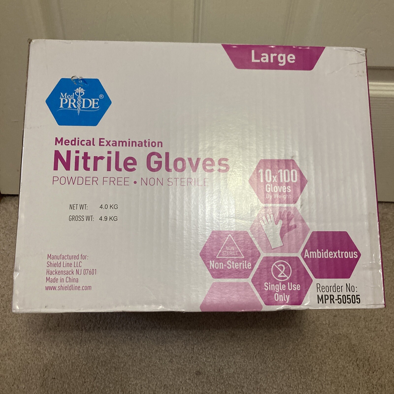 MedPride Powder-Free Nitrile Exam Gloves, Large 10 PACKS OF 100