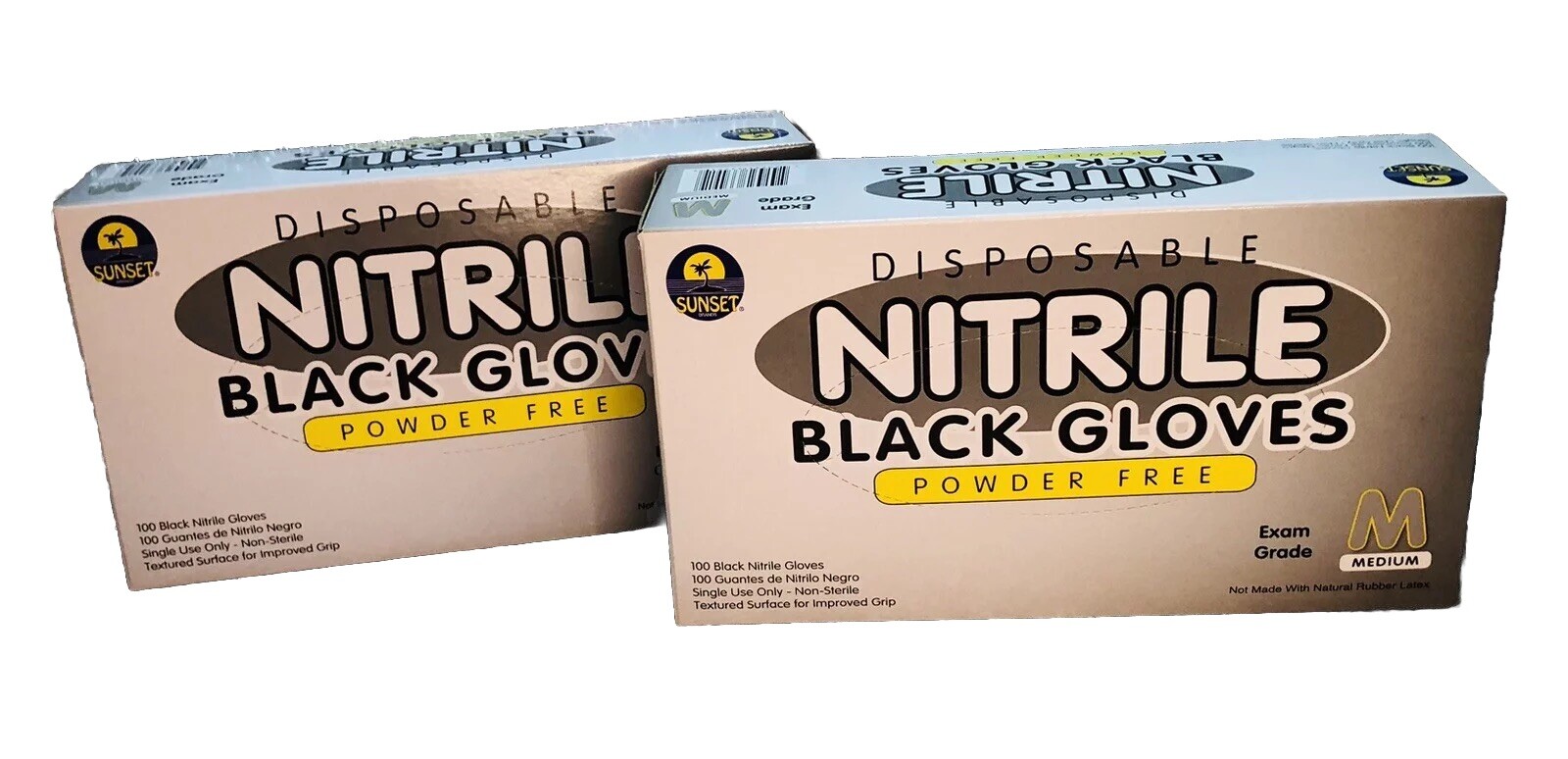 (2) Box 100 Ct Texture Grip Black Medical Nitrile Exam Gloves Latex Powder Free