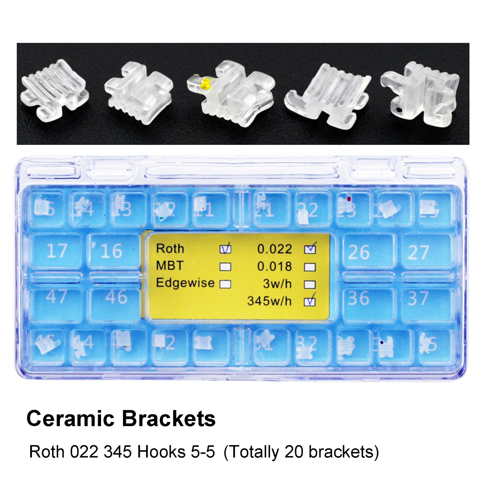 STAR ABSOLUTE Dental Orthodontic Sapphire Ceramic Bracket Brace Roth MBT 022 345