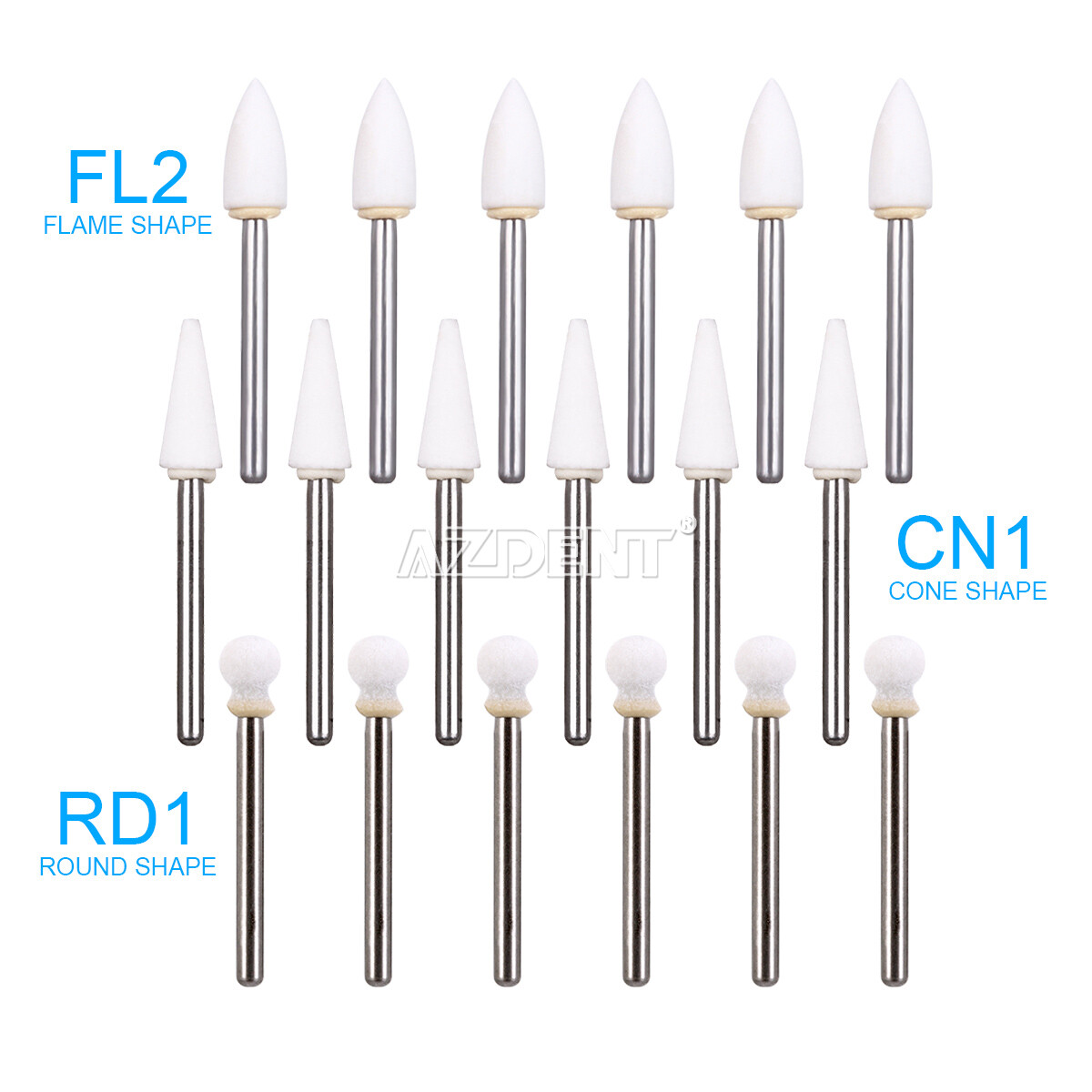 Dental White Stone Aluminum Oxide Polishing Kit FG Burs Round /Cone /Flame Shape