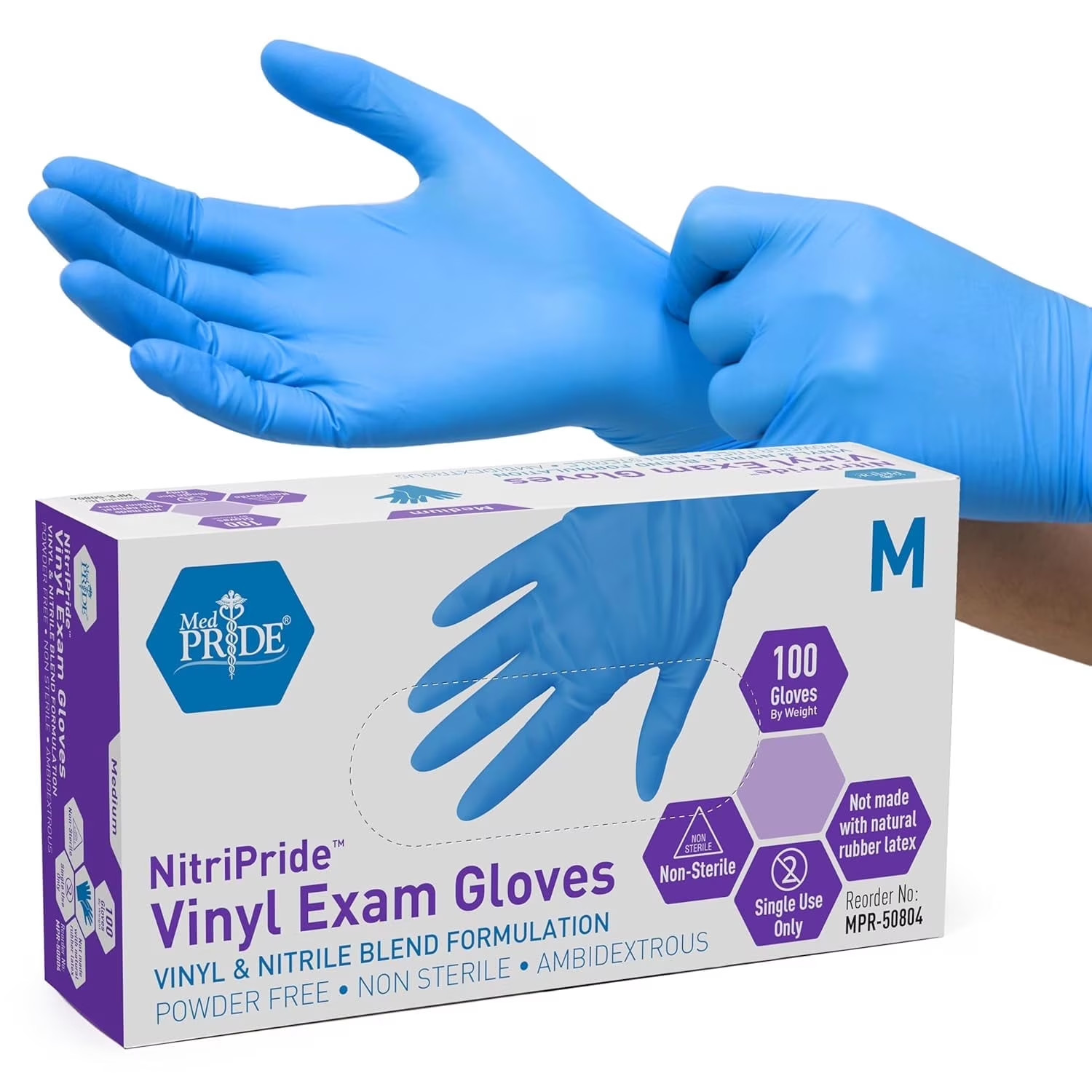 MED PRIDE Nitrile Vinyl Gloves – Non Latex Gloves, Powder-Free, Rubber-Free Disp
