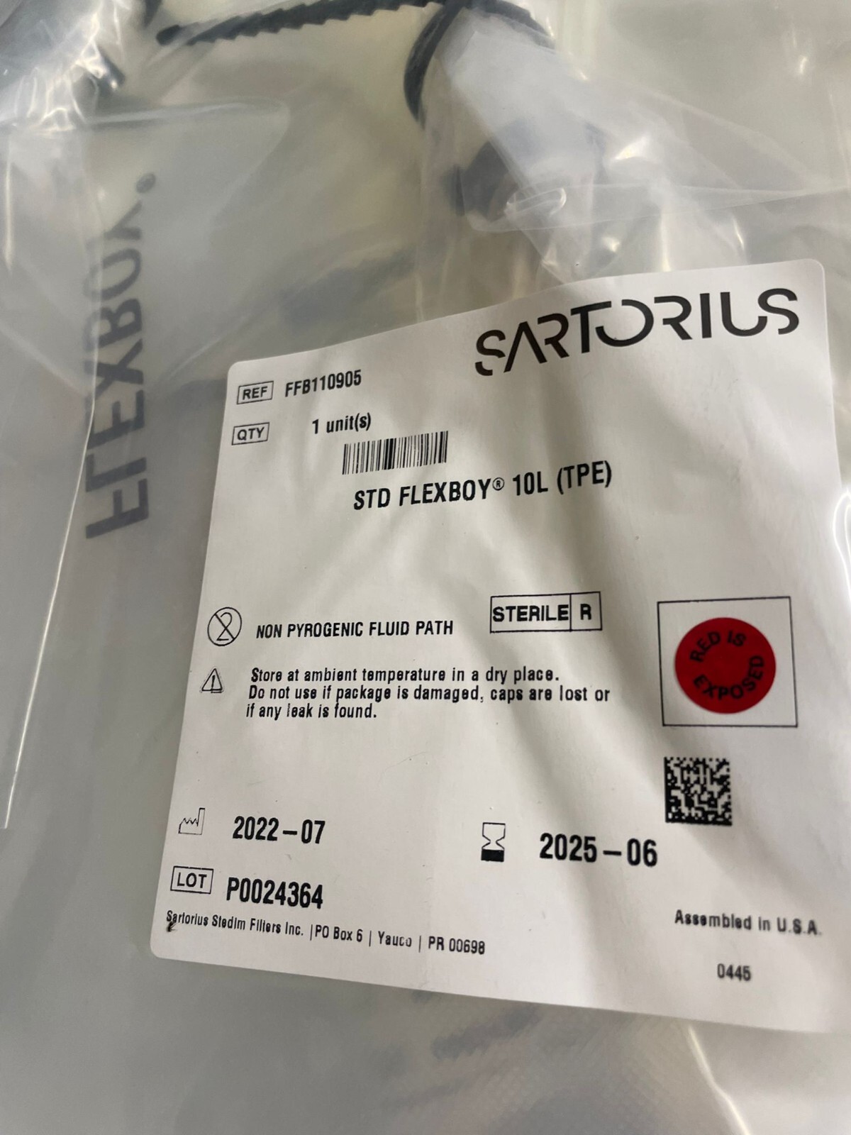 Sartorius Stedim FFB110905 STD Flexboy 10L TPE LOT OF 8 BAGS EXP. 2025/06