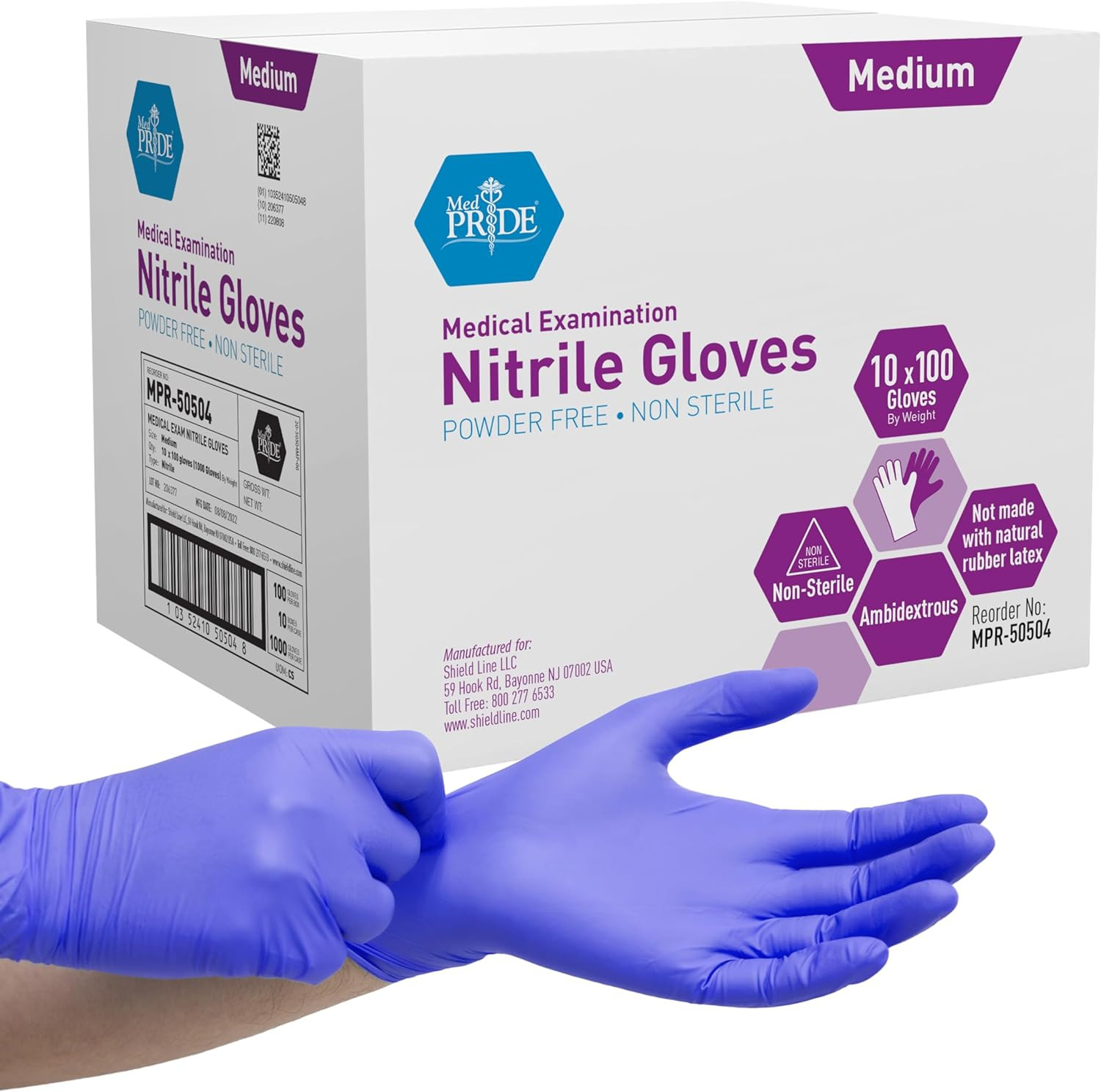 Medpride Powder-Free Nitrile Exam Gloves, Medium, Case/1000 (100 Count (Pack of