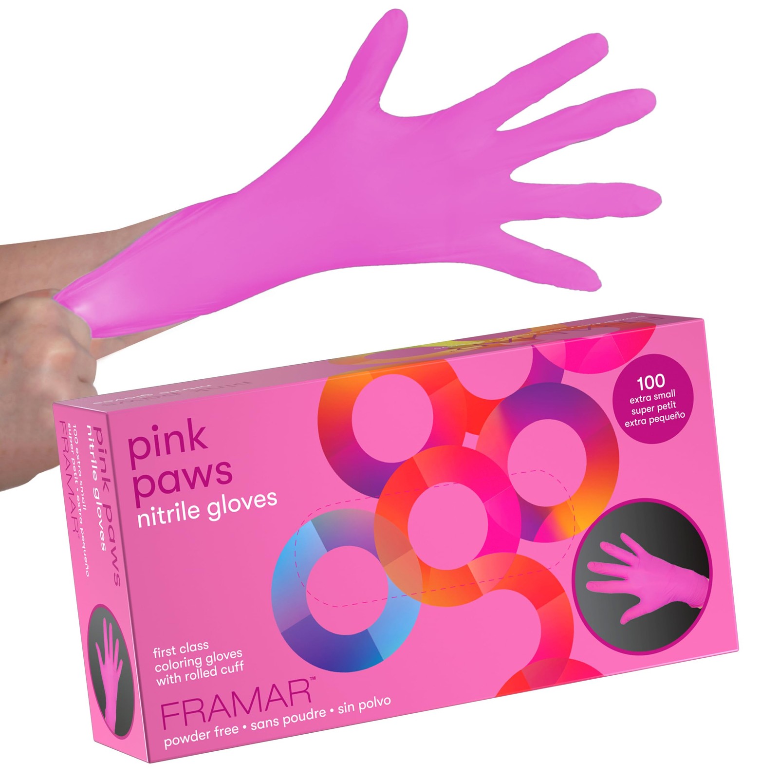 FRAMAR Pink Nitrile Gloves XS, Latex Free, 100 Pack