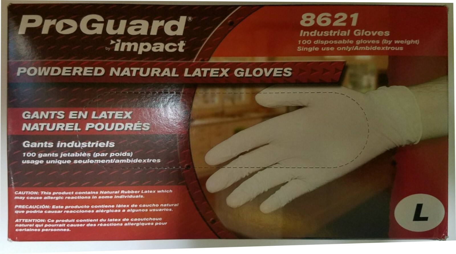 Pro Guard Disposable Latex Gloves Powder Free Natural Latex Lab Strong Size (L)