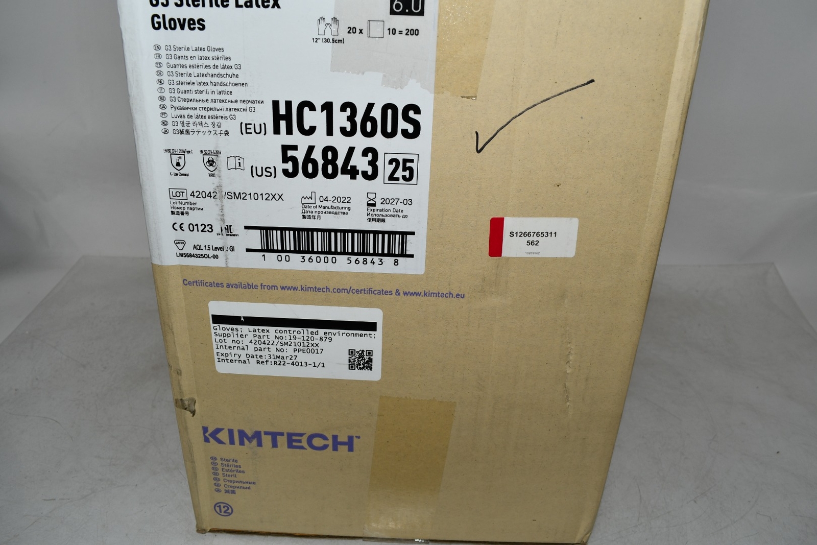 NEW Kimberly Clark 56843 Kimtech Pure G3 Gloves Latex, Case of 200 Pairs, Size 6